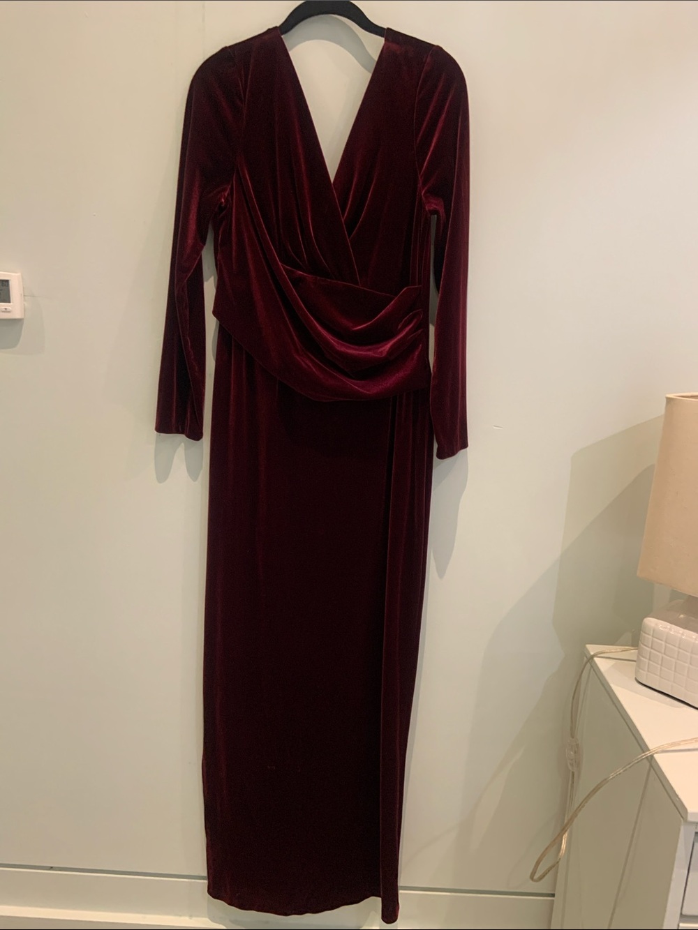 Eliza J Burgundy Velvet Long Sleeve Draped Maxi Dress